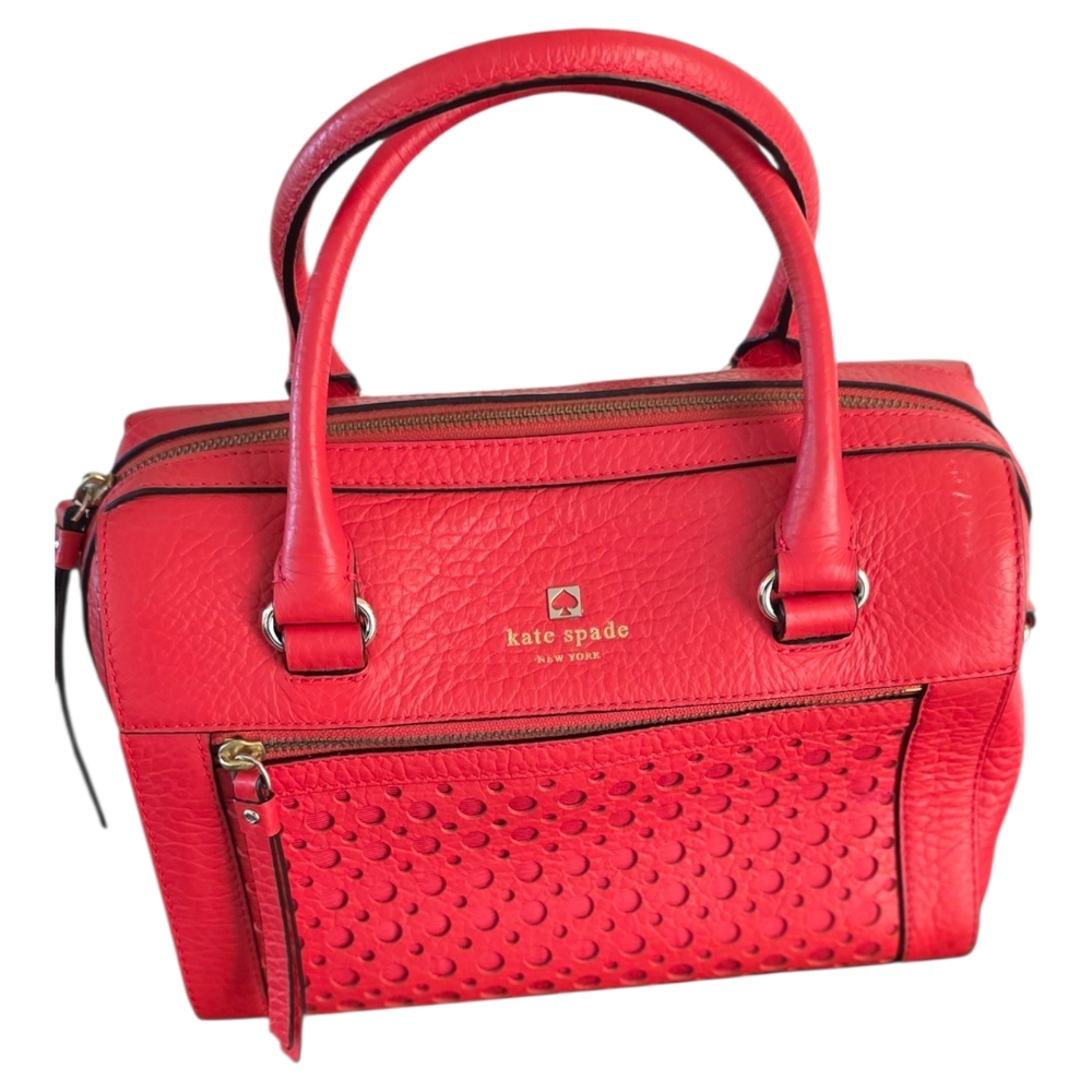 kate spade red textured leather satchel with top handles